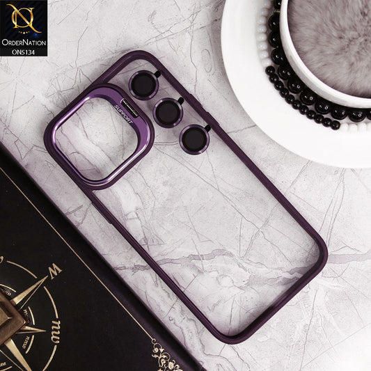 iPhone 14 Pro Cover - Purple - Metal Camera Bracket Stand Soft Colour Borders with Camera Lens Protectors