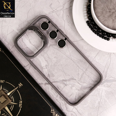 iPhone 15 Pro Cover - Gray - Metal Camera Bracket Stand Soft Colour Borders with Camera Lens Protectors