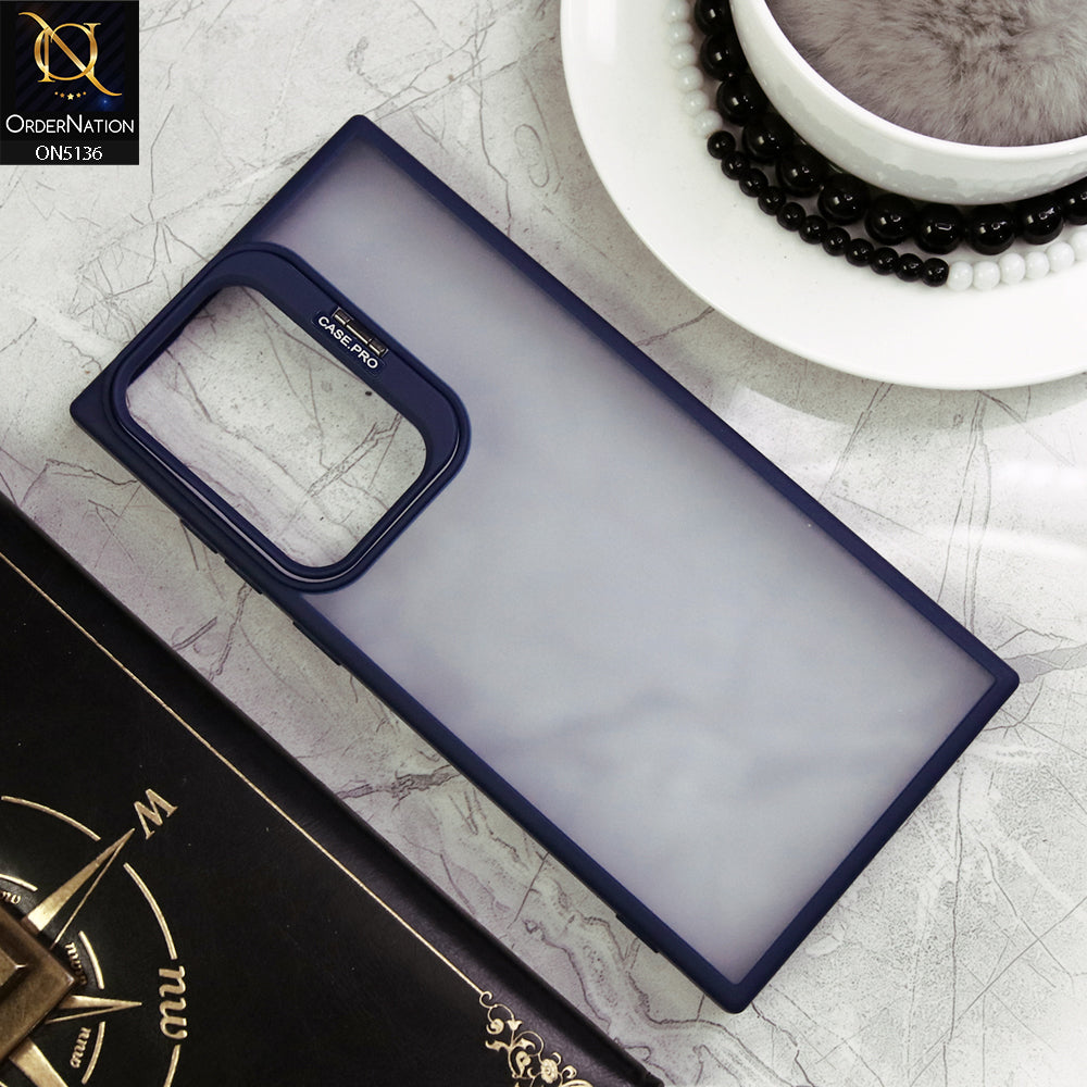 Samsung Galaxy S23 Ultra Cover - Blue - Luxury Case Pro Camera Bracket Stand Translucent Soct Border Protective Case
