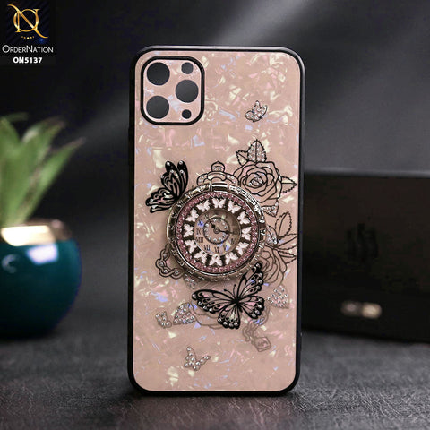 iPhone 11 Pro Max Cover - Golden - TYBOMB Luxury Shiny Glass Butterfly Bling Diamond Metal Holder Soft Border Case