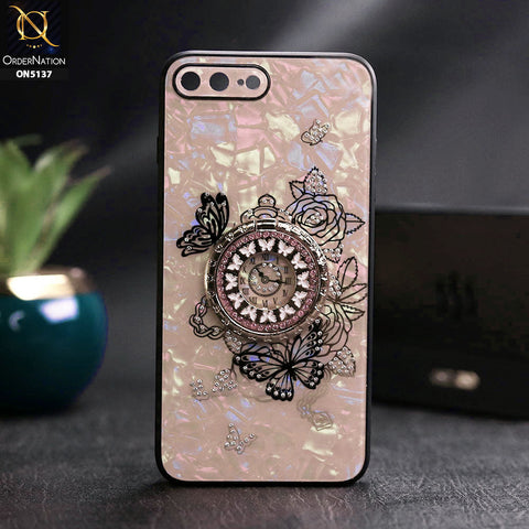 iPhone 8 Plus / 7 Plus Cover - Golden - TYBOMB Luxury Shiny Glass Butterfly Bling Diamond Metal Holder Soft Border Case