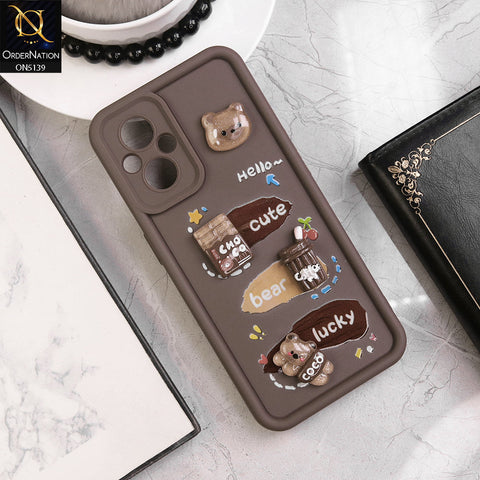 Oppo Reno8 Lite Cover - Brown - Trendy 3D Cute Cartoon And Coffee Chocolate Soft Silicon Shockproof Case With Camera Protection
