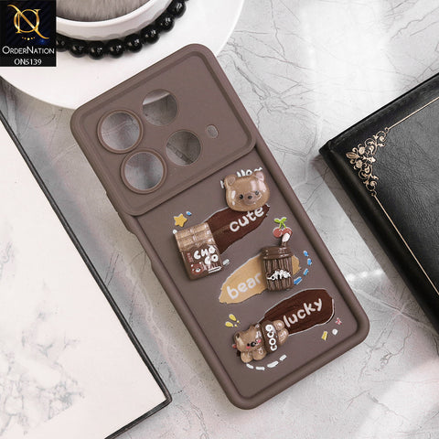 Infinix Note 40 - Brown - Trendy 3D Cute Cartoon And Coffee Chocolate Soft Silicon Shockproof Case With Camera Protection