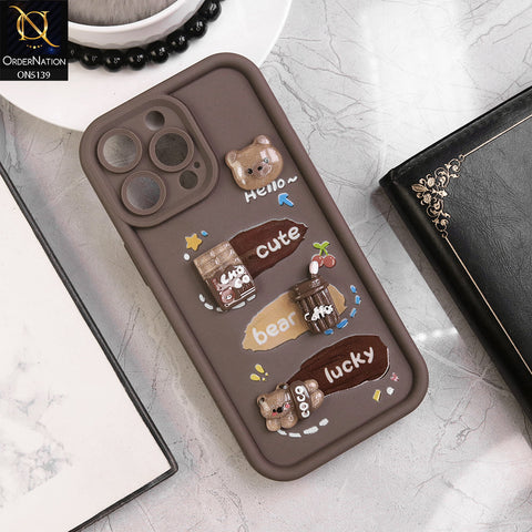 iPhone 14 Pro - Brown - Trendy 3D Cute Cartoon And Coffee Chocolate Soft Silicon Shockproof Case With Camera Protection