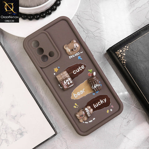 Oppo F19s Cover - Brown - Trendy 3D Cute Cartoon And Coffee Chocolate Soft Silicon Shockproof Case With Camera Protection