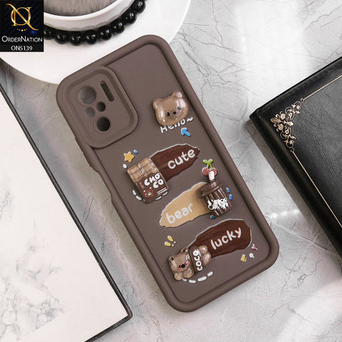 Xiaomi Redmi Note 10S - Brown - Trendy 3D Cute Cartoon And Coffee Chocolate Soft Silicon Shockproof Case With Camera Protection
