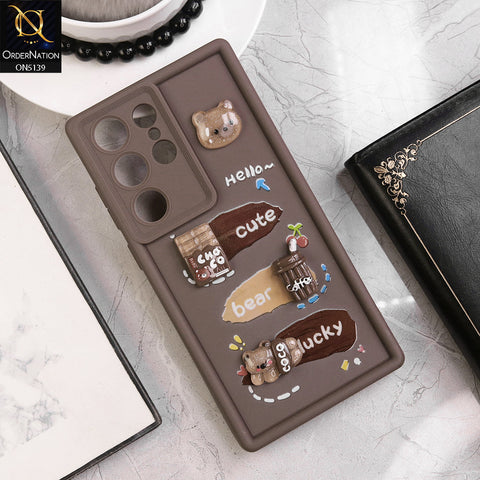 Samsung Galaxy S22 Ultra - Brown - Trendy 3D Cute Cartoon And Coffee Chocolate Soft Silicon Shockproof Case With Camera Protection