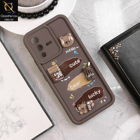 Vivo S12 - Brown - Trendy 3D Cute Cartoon And Coffee Chocolate Soft Silicon Shockproof Case With Camera Protection
