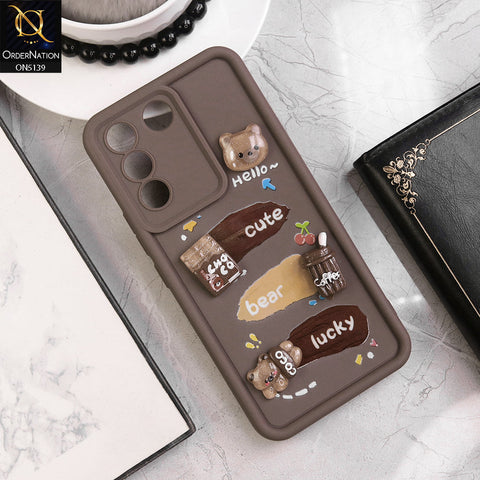 Vivo S16e - Brown - Trendy 3D Cute Cartoon And Coffee Chocolate Soft Silicon Shockproof Case With Camera Protection