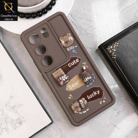 Vivo V29 - Brown - Trendy 3D Cute Cartoon And Coffee Chocolate Soft Silicon Shockproof Case With Camera Protection