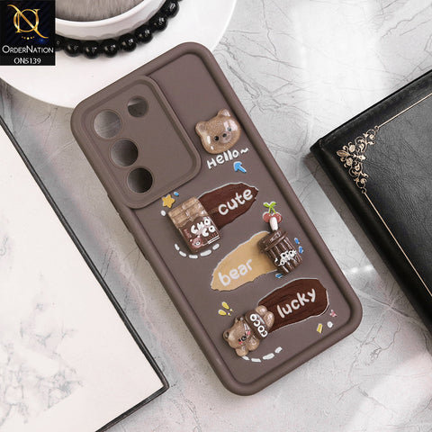 Vivo Y200 - Brown - Trendy 3D Cute Cartoon And Coffee Chocolate Soft Silicon Shockproof Case With Camera Protection
