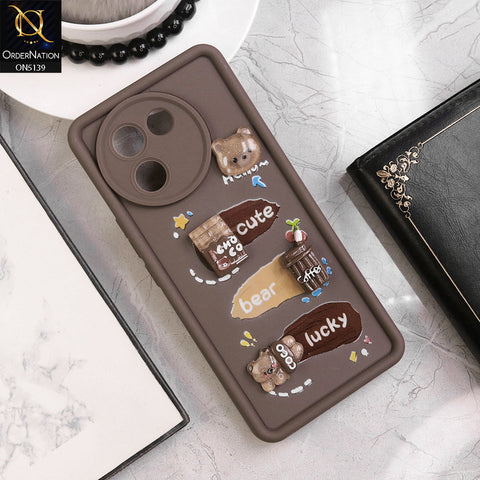 Vivo V30e - Brown - Trendy 3D Cute Cartoon And Coffee Chocolate Soft Silicon Shockproof Case With Camera Protection