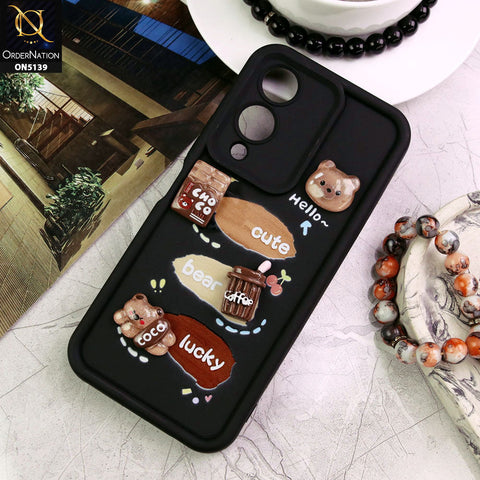Vivo Y17s Cover - Black - Trendy 3D Cute Cartoon And Coffee Chocolate Soft Silicon Shockproof Case With Camera Protection