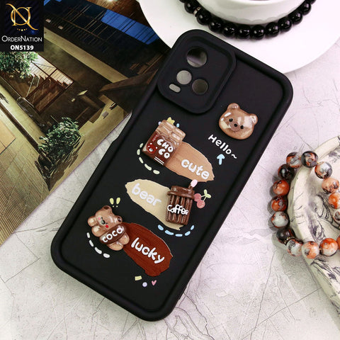 Vivo Y33t Cover - Black - Trendy 3D Cute Cartoon And Coffee Chocolate Soft Silicon Shockproof Case With Camera Protection