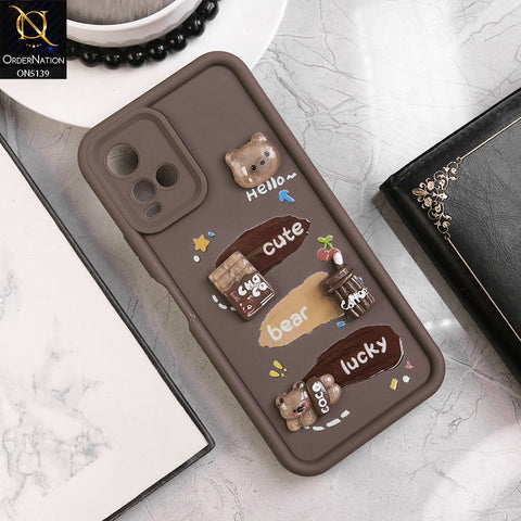 Vivo Y21a - Brown - Trendy 3D Cute Cartoon And Coffee Chocolate Soft Silicon Shockproof Case With Camera Protection