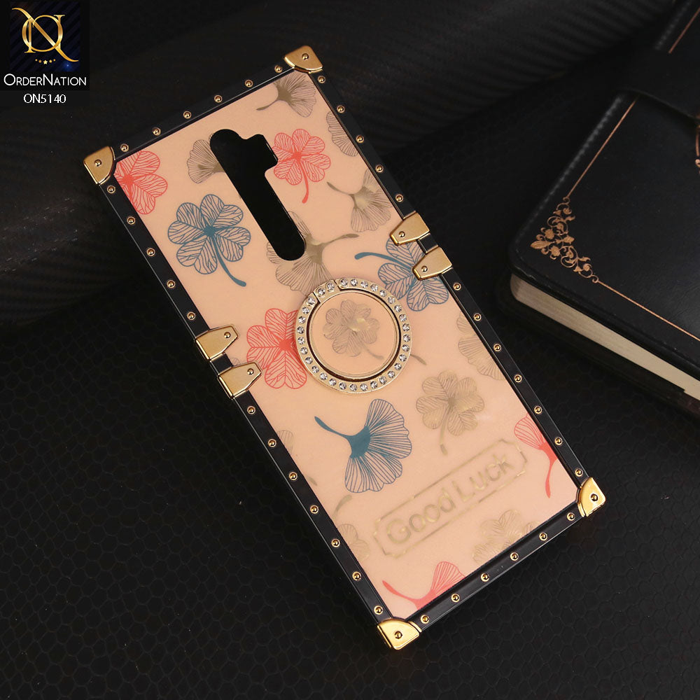 Oppo A9 2020 Cover - Rose Gold - Trendy Style Good Luck Floral Square Trunk Soft Case With Holder