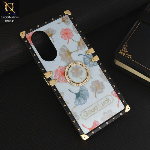 Oppo A58 4G Cover - Sky Blue - Trendy Style Good Luck Floral Square Trunk Soft Case With Holder