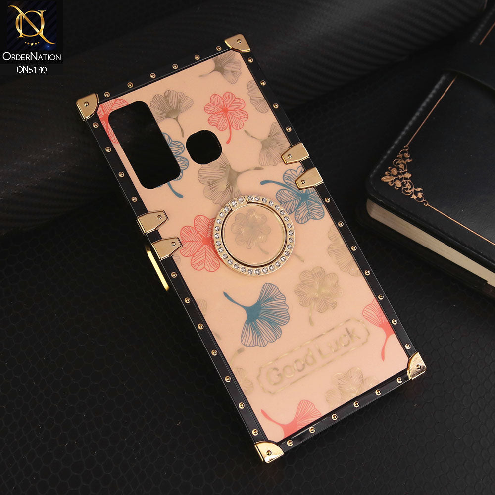 Infinix Hot 9 Cover - Rose Gold - Trendy Style Good Luck Floral Square Trunk Soft Case With Holder