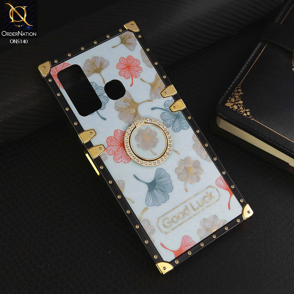 Infinix Hot 9 Cover - Sky Blue - Trendy Style Good Luck Floral Square Trunk Soft Case With Holder