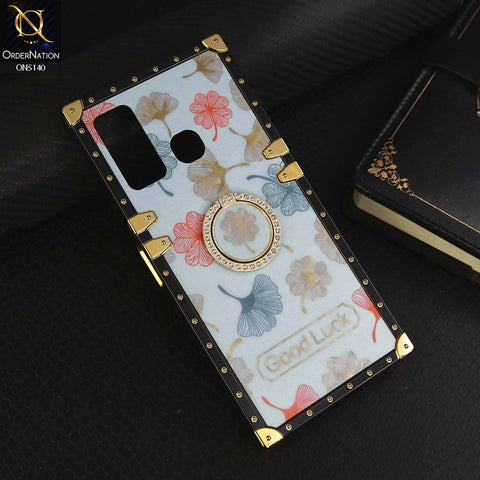Infinix Hot 9 Cover - Sky Blue - Trendy Style Good Luck Floral Square Trunk Soft Case With Holder