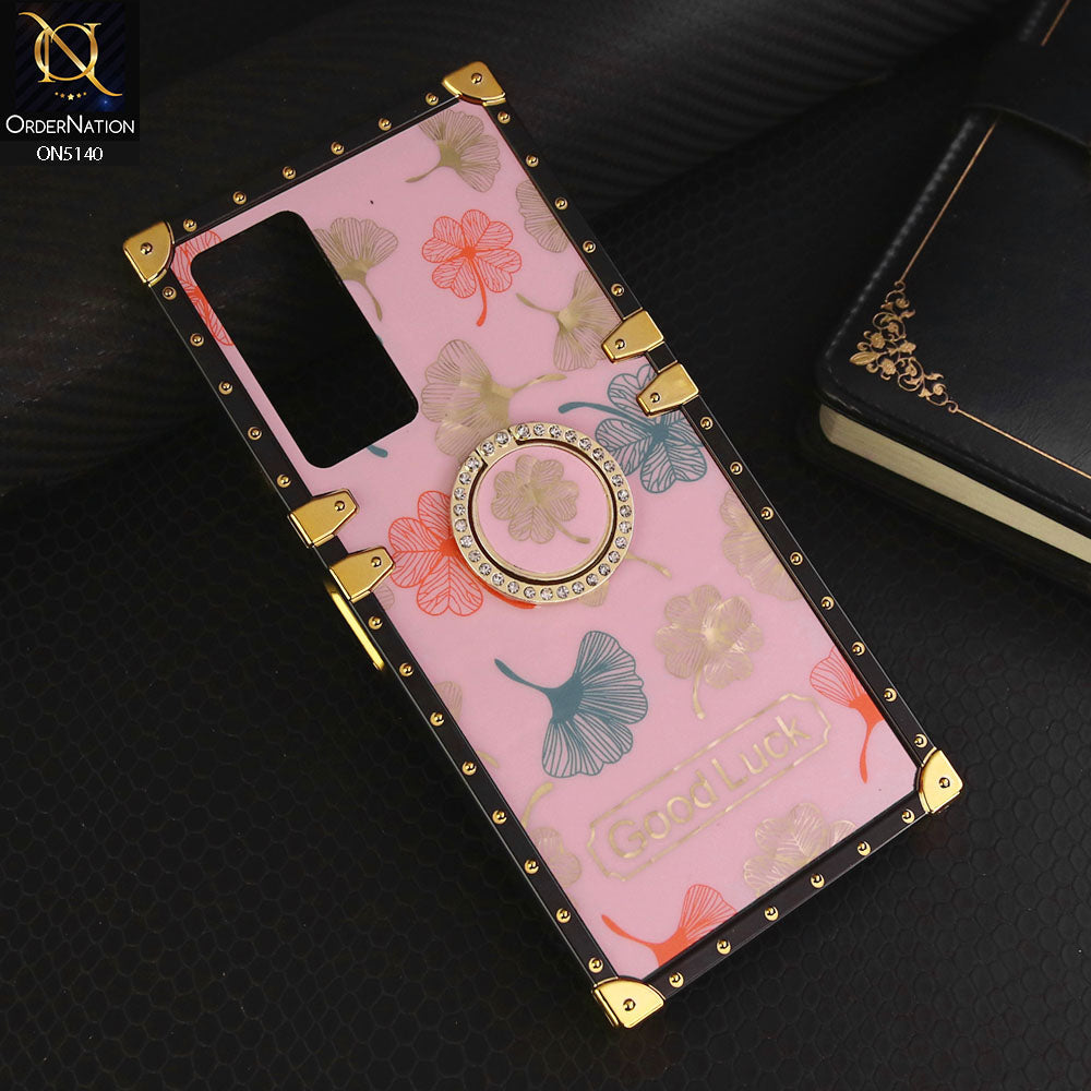 Tecno Camon 18P Cover - Pink - Trendy Style Good Luck Floral Square Trunk Soft Case With Holder