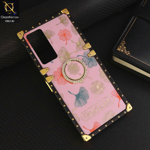 Tecno Camon 18P Cover - Pink - Trendy Style Good Luck Floral Square Trunk Soft Case With Holder