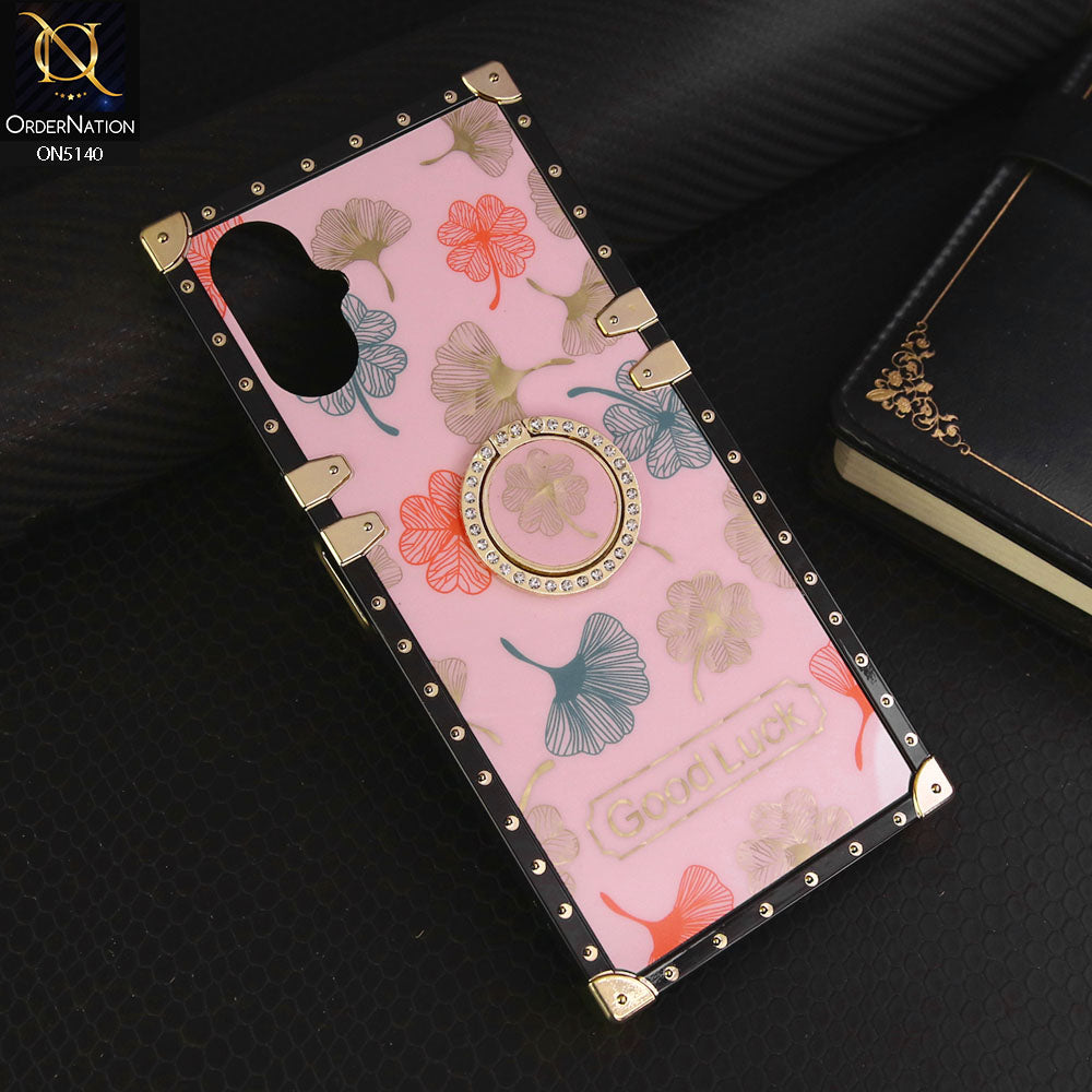 Tecno Camon 19 Neo Cover - Pink - Trendy Style Good Luck Floral Square Trunk Soft Case With Holder