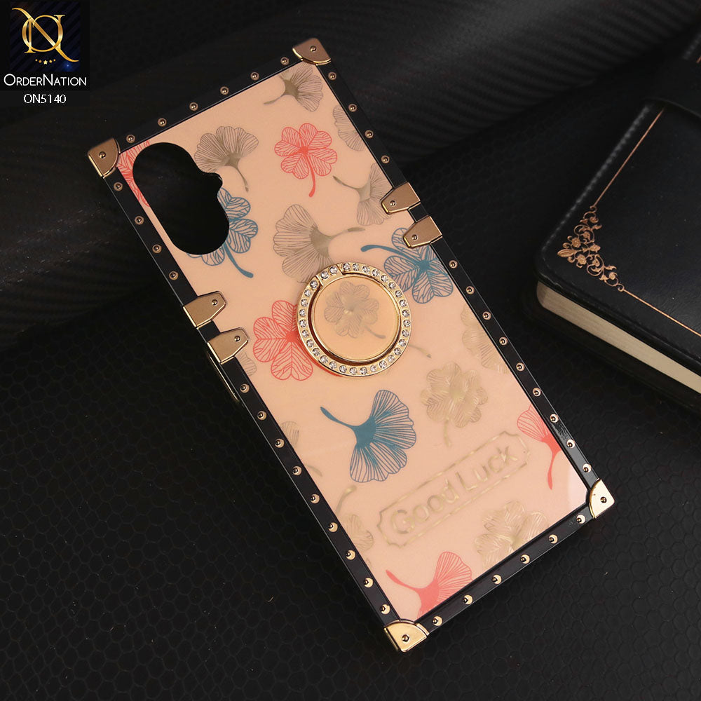 Tecno Camon 19 Neo Cover - Rose Gold - Trendy Style Good Luck Floral Square Trunk Soft Case With Holder