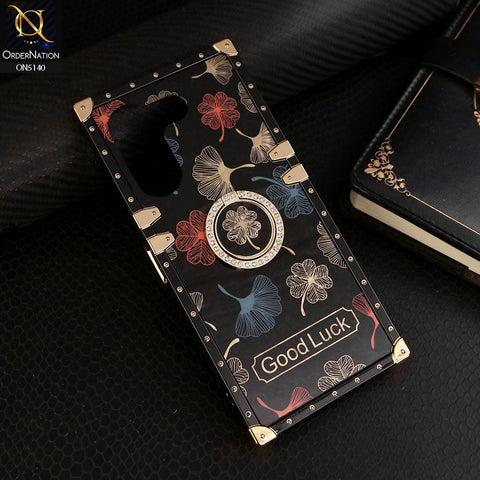 Tecno Camon 20 Pro Cover - Black - Trendy Style Good Luck Floral Square Trunk Soft Case With Holder