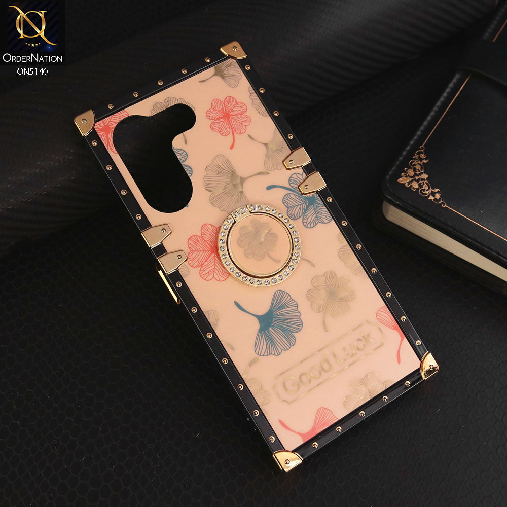Tecno Camon 20 Cover - Rose Gold - Trendy Style Good Luck Floral Square Trunk Soft Case With Holder