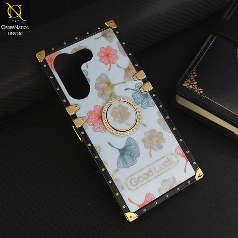 Tecno Camon 20 Pro Cover - Sky Blue - Trendy Style Good Luck Floral Square Trunk Soft Case With Holder
