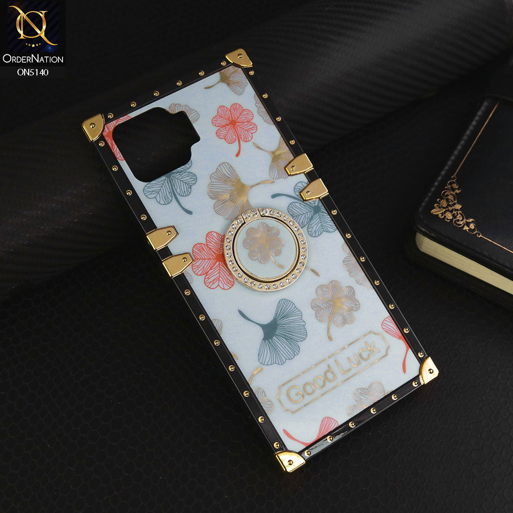 Oppo A73 Cover - Sky Blue - Trendy Style Good Luck Floral Square Trunk Soft Case With Holder