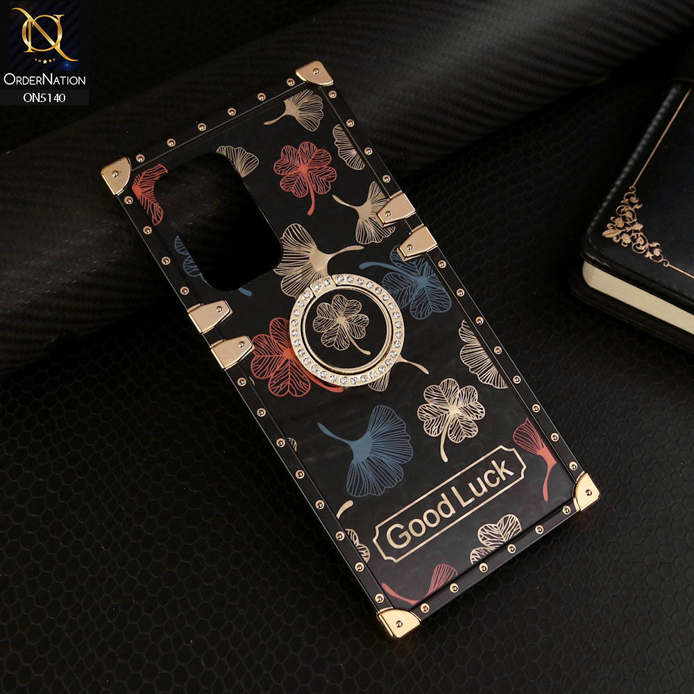 Oppo A95 Cover - Black - Trendy Style Good Luck Floral Square Trunk Soft Case With Holder