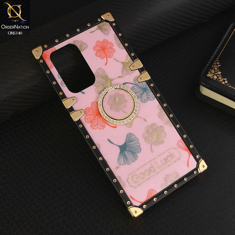 Oppo A74 Cover - Pink - Trendy Style Good Luck Floral Square Trunk Soft Case With Holder