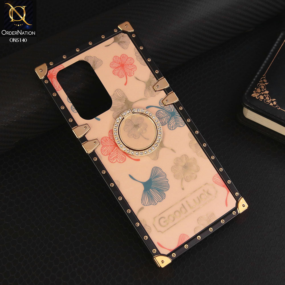 Oppo A95 Cover - Rose Gold - Trendy Style Good Luck Floral Square Trunk Soft Case With Holder