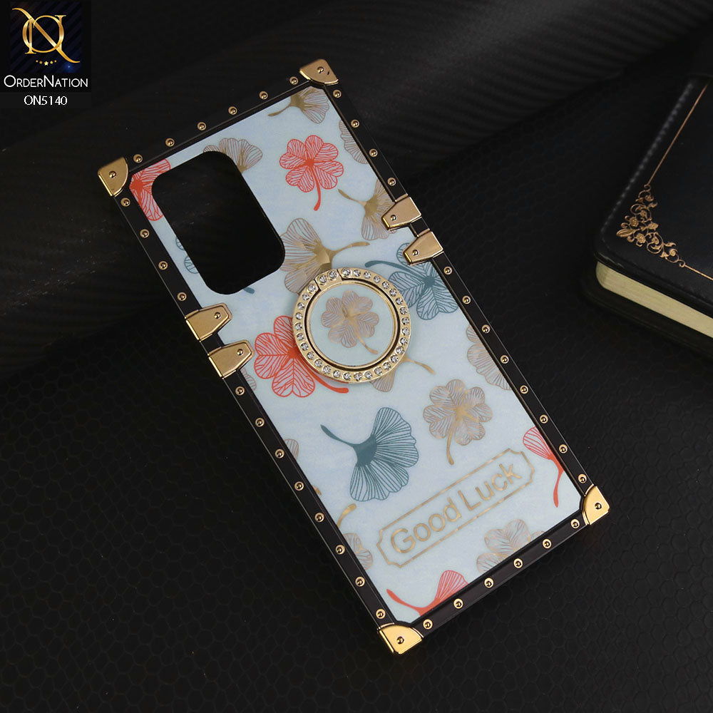 Oppo A95 Cover - Sky Blue - Trendy Style Good Luck Floral Square Trunk Soft Case With Holder