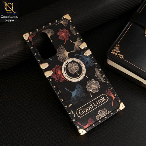 Oppo Reno 7 Lite Cover - Black - Trendy Style Good Luck Floral Square Trunk Soft Case With Holder