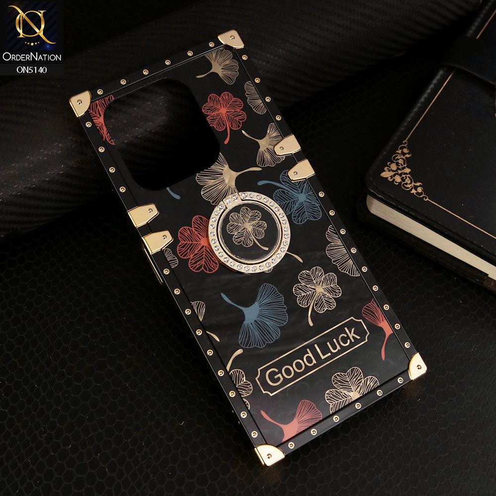 Infinix Hot 30 Cover - Black - Trendy Style Good Luck Floral Square Trunk Soft Case With Holder