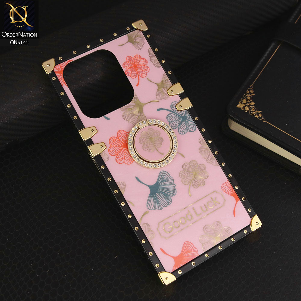 Infinix Hot 30  Cover - Pink - Trendy Style Good Luck Floral Square Trunk Soft Case With Holder