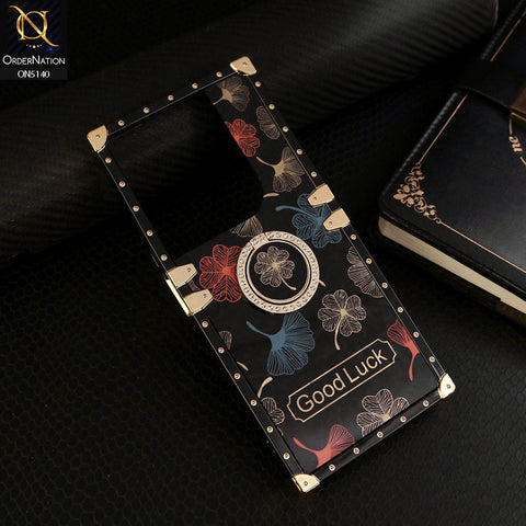 Infinix Hot 40 Cover - Black - Trendy Style Good Luck Floral Square Trunk Soft Case With Holder