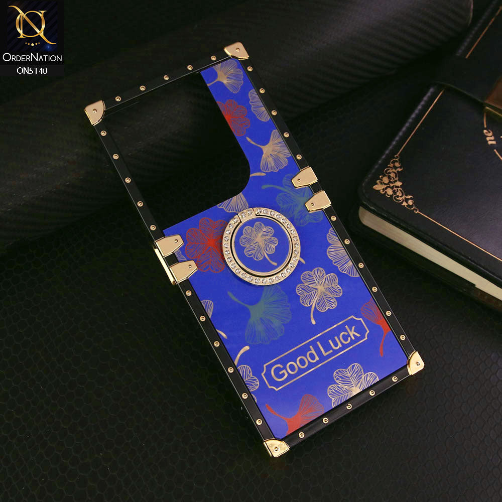 Infinix Hot 40 Pro  Cover - Blue - Trendy Style Good Luck Floral Square Trunk Soft Case With Holder