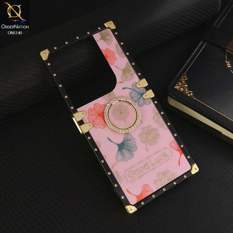 Infinix Hot 40 Pro  Cover - Pink - Trendy Style Good Luck Floral Square Trunk Soft Case With Holder