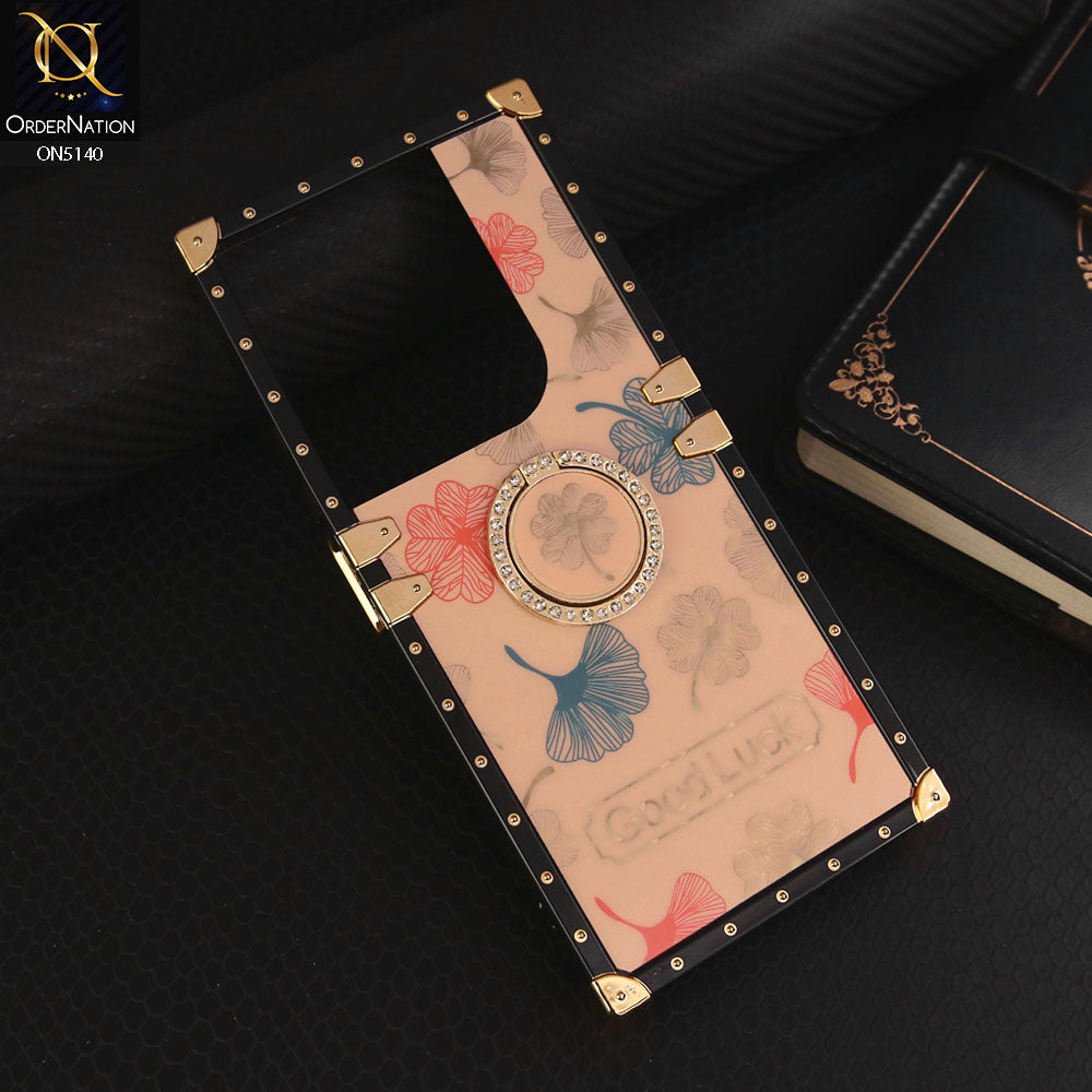 Infinix Hot 40 Pro  Cover - Rose Gold - Trendy Style Good Luck Floral Square Trunk Soft Case With Holder