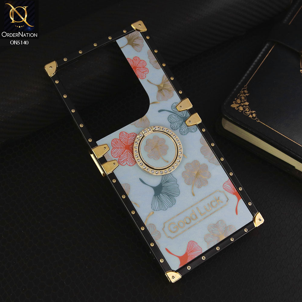 Infinix Hot 40 Pro  Cover - Sky Blue - Trendy Style Good Luck Floral Square Trunk Soft Case With Holder