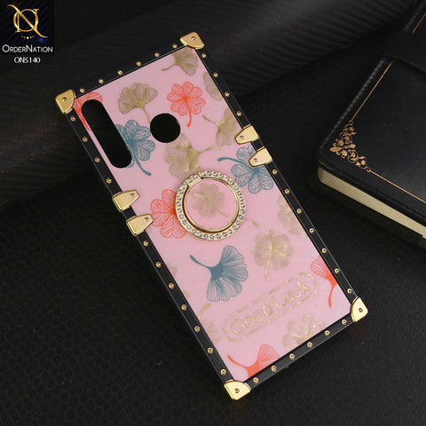 Tecno Spark 4 Cover - Pink - Trendy Style Good Luck Floral Square Trunk Soft Case With Holder
