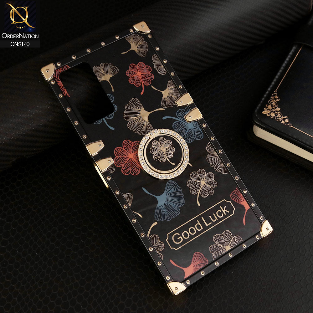 Infinix Hot 12 Cover - Black - Trendy Style Good Luck Floral Square Trunk Soft Case With Holder