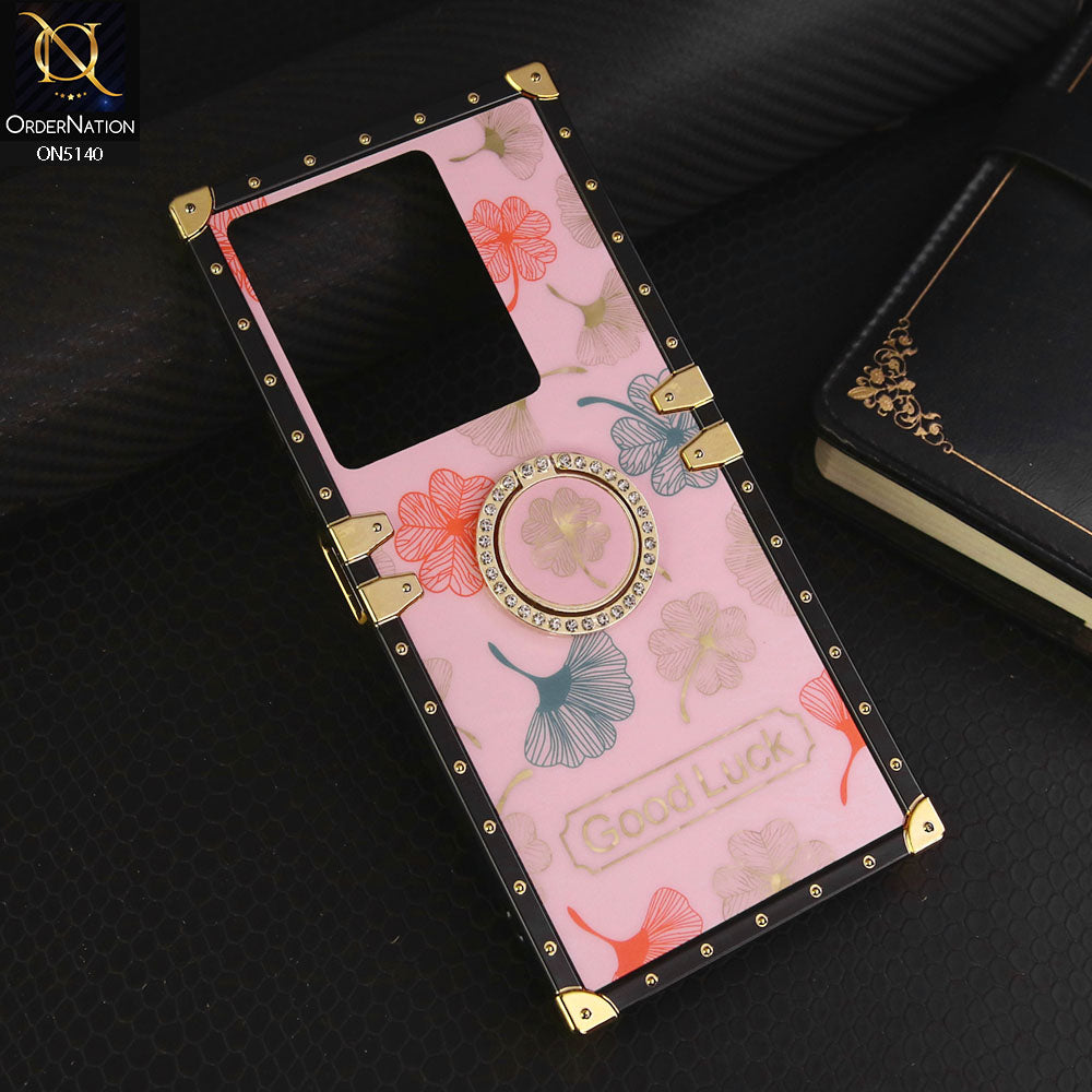 Infinix Note 30  Cover - Pink - Trendy Style Good Luck Floral Square Trunk Soft Case With Holder