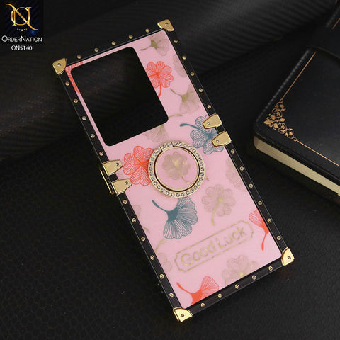 Infinix Note 30  Cover - Pink - Trendy Style Good Luck Floral Square Trunk Soft Case With Holder