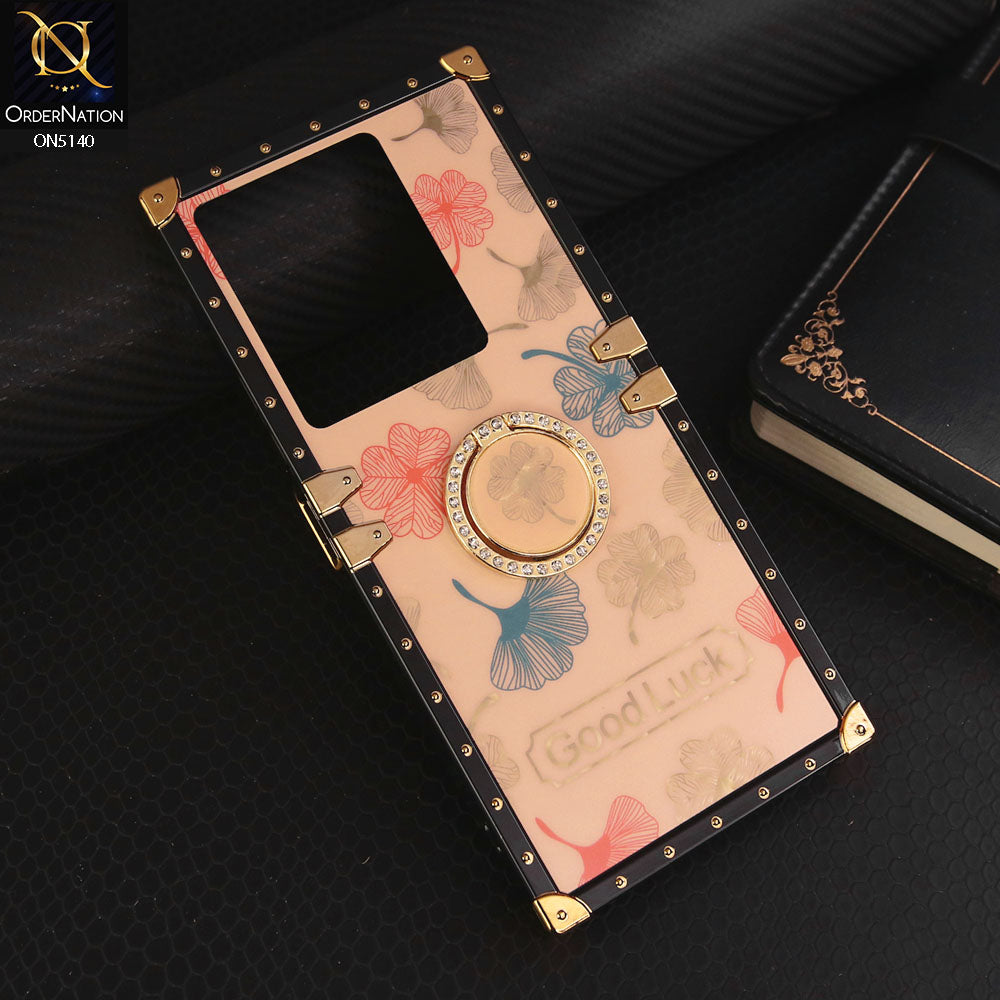 Infinix Note 30  Cover - Rose Gold - Trendy Style Good Luck Floral Square Trunk Soft Case With Holder