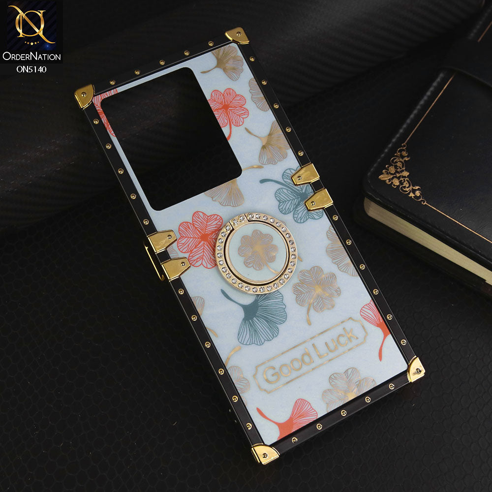Infinix Note 30  Cover - Sky Blue - Trendy Style Good Luck Floral Square Trunk Soft Case With Holder